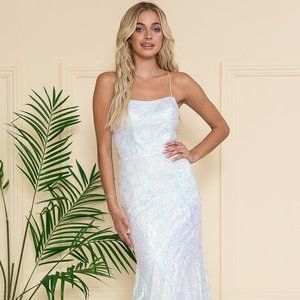 NEW LONG OFF THE SHOULDER SLEEVELESS MERMAID DRESS WITH LACE UP BACK AC 6116